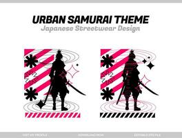 städtisch Samurai. Samurai Vektor Silhouette zum Design T-Shirt Konzept. japanisch Strassenmode T-Shirt Design. Silhouette zum japanisch Thema. Samurai Strassenmode T-Shirt. Cyberpunk Thema Samurai.