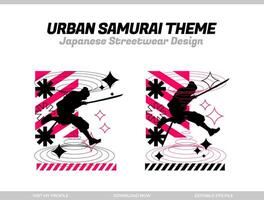 urban samuraj. samuraj vektor silhuett för design t-shirt begrepp. japansk streetwear t-shirt design. silhuett för japansk tema. samuraj streetwear t-shirt. cyberpunk tema samuraj.