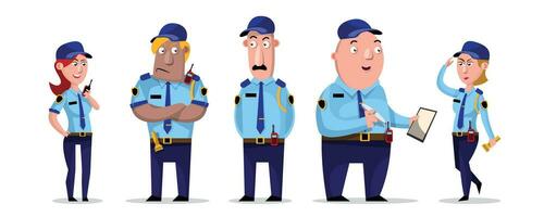 Charakter Karikatur Stil von Sicherheit Mannschaft im Blau Uniform. vektor