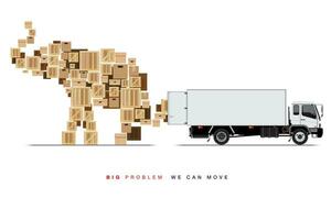 vit lastbil med lådor i elefant form, logistisk begrepp. vektor