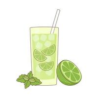 Glas von Mojito mit Limette und Minze vektor