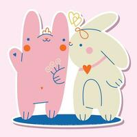 söt söt rosa kaniner par sällskapsdjur sticker.kid graphic.vector illustration. vektor