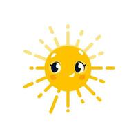 Karikatur glücklich Sonne Charakter, Emoji Gesicht mit Lächeln vektor