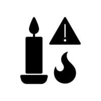 Brandgefahr durch Kerzen schwarzes Glyphe-Symbol für manuelles Etikett vektor