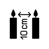 Abstand zwischen brennenden Kerzen schwarzes Symbol für manuelles Etikett vektor