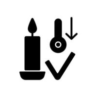 Kerzenlagerung bei Raumtemperatur schwarzes Symbol für manuelles Etikett mit Glyphe vektor