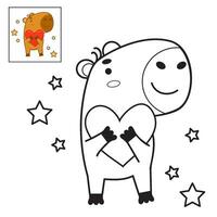 söt capybara kramas hjärta. vektor illustration. rolig djur- karaktär gnagare. linjär hand teckning, färg bok. barn samling.