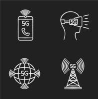 5g Wireless-Technologie Kreideweiße Symbole auf schwarzem Hintergrund vektor