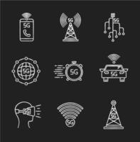 5g Wireless-Technologie Kreideweiße Symbole auf schwarzem Hintergrund vektor