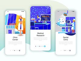 Set von Onboarding-Bildschirmen Benutzeroberflächen-Kit für Medizin, Forschung vektor