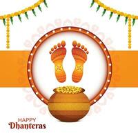 glücklich Dhanteras Festival zum Göttin maa Lakshmi Charan oder paduka Karte Design vektor