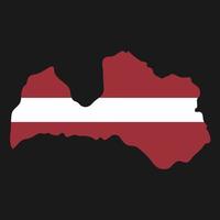 Lettland Karte Silhouette mit Flagge auf schwarzem Hintergrund vektor