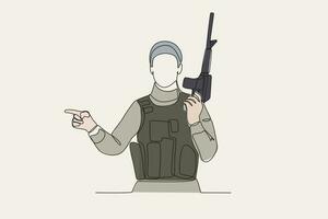 Färg illustration av en soldat innehav en pistol vektor