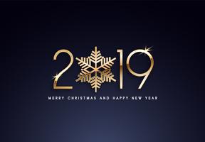 2019 Holiday Vector hälsning illustration med gyllene nummer.