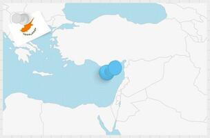 Karte von Zypern mit ein festgesteckt Blau Stift. festgesteckt Flagge von Zypern. vektor