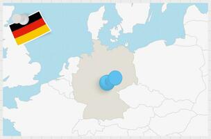 Karte von Deutschland mit ein festgesteckt Blau Stift. festgesteckt Flagge von Deutschland. vektor