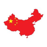 Kina karta silhuett med flagga på vit bakgrund vektor