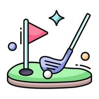 Flagge mit Ball bezeichnet Konzept von Golf Spiel vektor