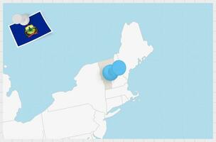 Karte von Vermont mit ein festgesteckt Blau Stift. festgesteckt Flagge von Vermont. vektor