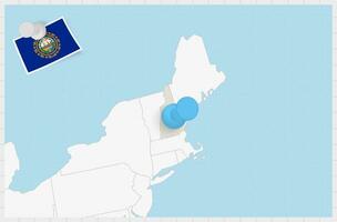 Karte von Neu Hampshire mit ein festgesteckt Blau Stift. festgesteckt Flagge von Neu Hampshire. vektor