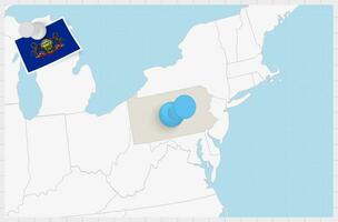 Karte von Pennsylvania mit ein festgesteckt Blau Stift. festgesteckt Flagge von Pennsylvania. vektor