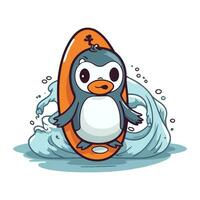 süß Karikatur Pinguin Schwimmen im das Meer. Vektor Illustration.