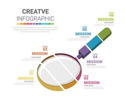 modern Infografiken Optionen Banner mit bunt Vergrößerung Glas mit 6 Schritte. können Sein benutzt zum Arbeitsablauf Layout, Prozess Diagramm, fließen Diagramm. vektor