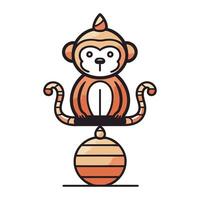 süß Karikatur Affe Sitzung auf ein balancieren Ball. Vektor Illustration.