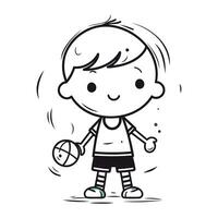 Illustration von ein wenig Junge spielen Basketball. skizzieren zum Ihre Design vektor