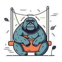 gorilla sitter på en gunga. vektor illustration i tecknad serie stil.