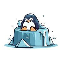 süß Pinguin Sitzung auf Eis Würfel. Karikatur Vektor Illustration.