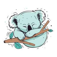 söt tecknad serie koala sovande på en gren. vektor illustration.