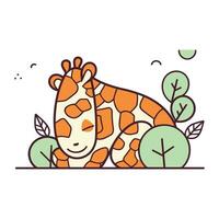 süß Giraffe Schlafen im das Dschungel. Vektor eben Illustration.