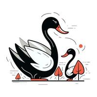 schwarz Schwan im das Park. Vektor Illustration im Linie Stil.