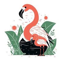 Flamingo auf das Strand. Vektor Illustration im eben Stil.