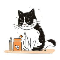 vektor illustration av en katt med en flaska av solros olja.