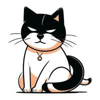 Illustration von ein schwarz und Weiß Katze Sitzung auf ein Weiß Hintergrund vektor