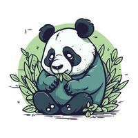 süß Panda Bär Sitzung auf Grün Blätter. Vektor Illustration.