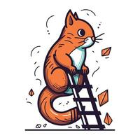süß Karikatur Eichhörnchen Klettern ein Leiter. Vektor Illustration isoliert auf Weiß Hintergrund.
