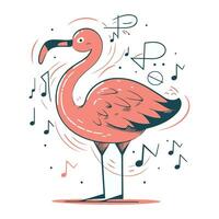 Flamingo mit Musik- Anmerkungen. Vektor Illustration im Gekritzel Stil.