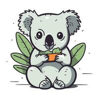 süß Koala halten ein Schüssel von Wasser. Vektor Illustration.