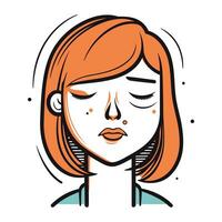 Vektor Illustration von ein Frau mit geschlossen Augen auf Weiß Hintergrund. Karikatur Stil.