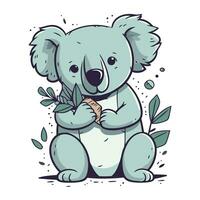 süß Koala mit Eukalyptus Ast. Vektor Illustration.