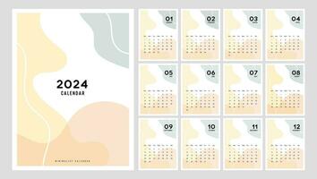2024 Kalender Planer minimalistisch Stil. modern minimal Kalender 2024 Planer Design zum Drucken Vorlage einstellen von 12 Seiten Schreibtisch. Vektor Illustration