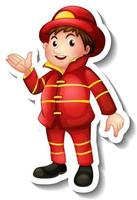 Aufkleberdesign mit einem Feuerwehrmann-Cartoon-Charakter vektor