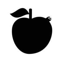 Apfel frisch Obst Symbol Vektor Illustration Design schwarz und Weiß Silhouette Stil. ein Apfel Das hat Würmer im es