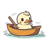 Vektor Illustration von ein süß Ente im ein Boot. Karikatur Stil.