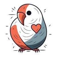 härlig tecknad serie papegoja med hjärta. vektor illustration isolerat på vit bakgrund.