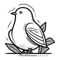 illustration av en fågel med löv på en vit bakgrund. vektor illustration