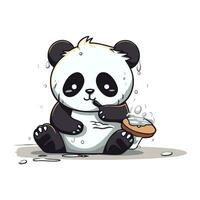 süß Panda Essen ein Sandwich. Vektor Illustration isoliert auf Weiß Hintergrund.
